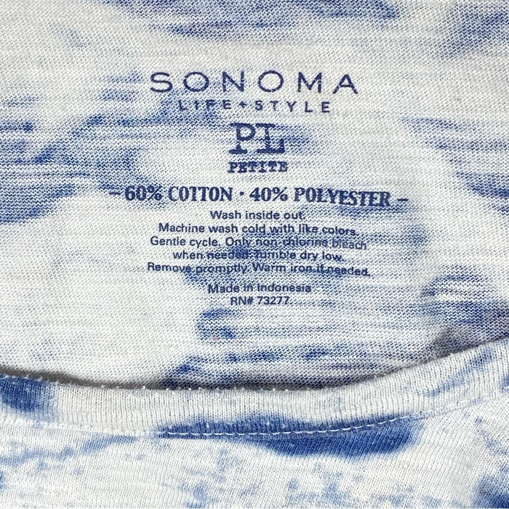 Sonoma Top Women's PL Blue White Floral 3/4 Sleeve Crewneck Stretch Casual Shirt - Picture 8 of 12